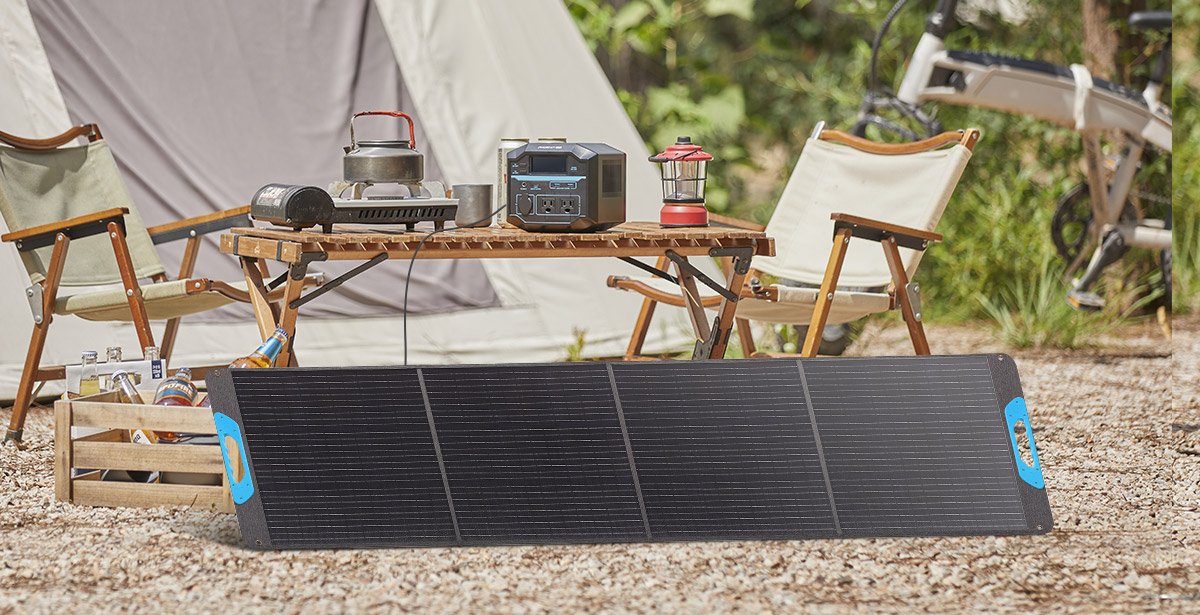 Renogy 200W Solar Panel setup by the beach