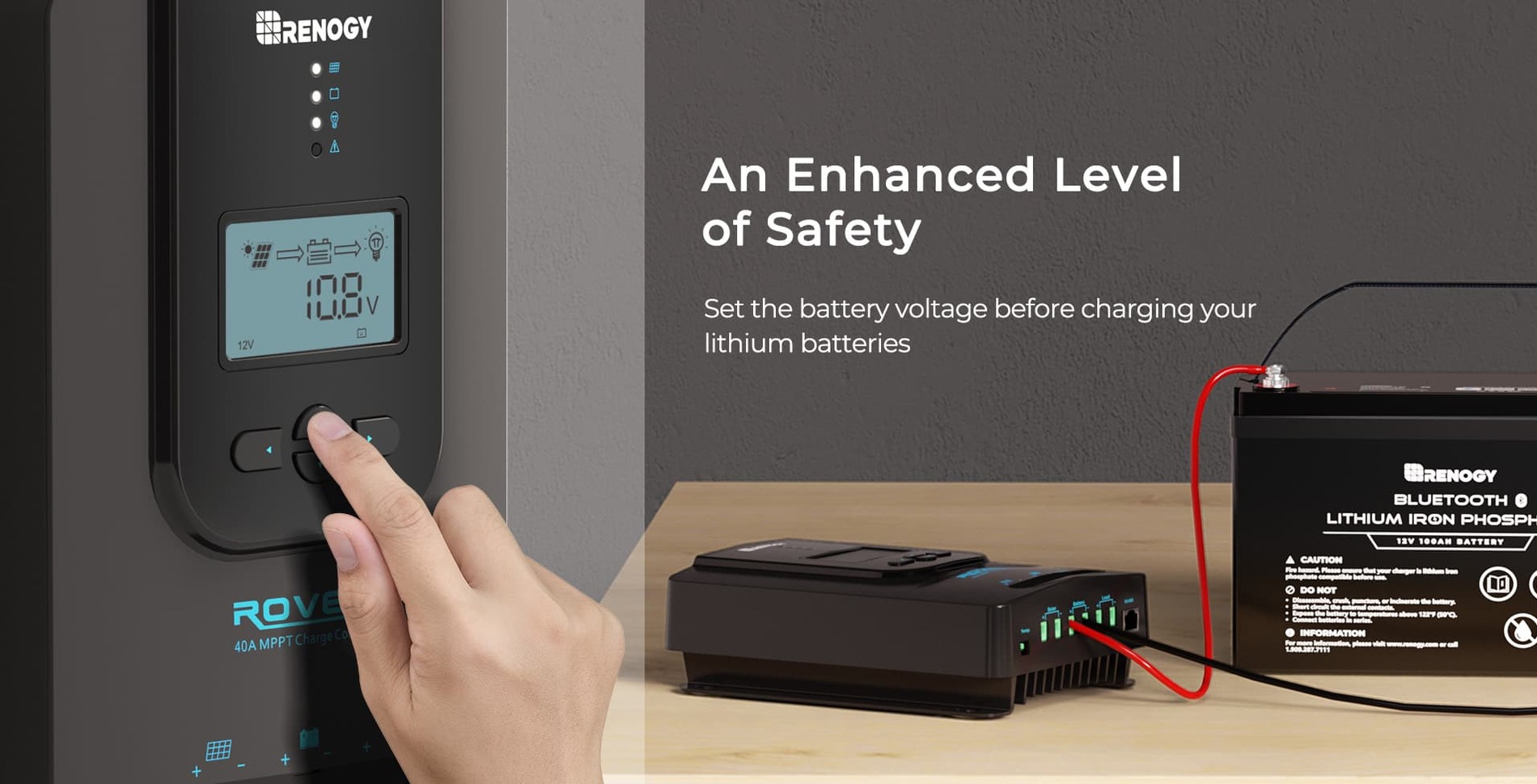 Renogy Rover Li charge controller showing robust design