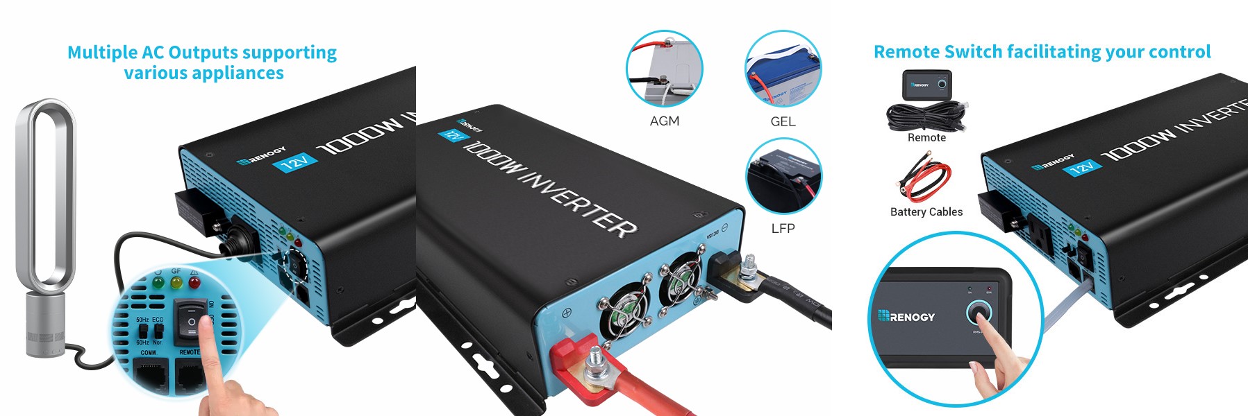 Renogy 1000W Pure Sine Wave Inverter with Power Saving Mode front view