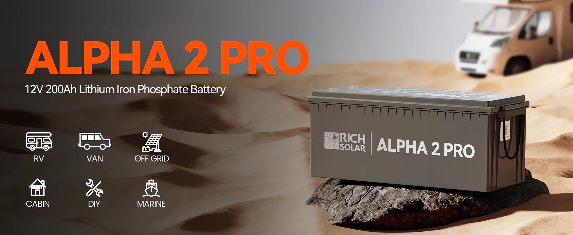 ALPHA 2 PRO RichSolar 12V 200Ah LiFePO4 Battery front view