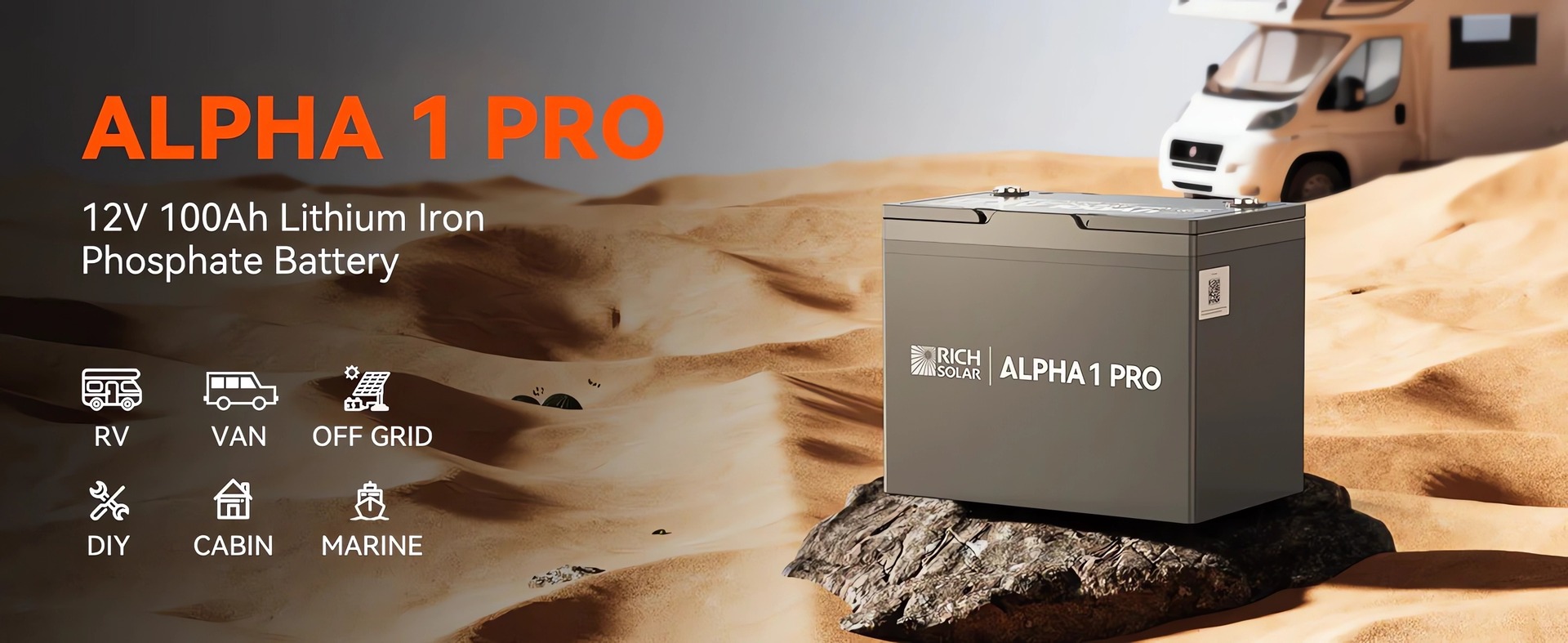 RichSolar 12V 100Ah LiFePO4 Battery ALPHA 1 PRO front view